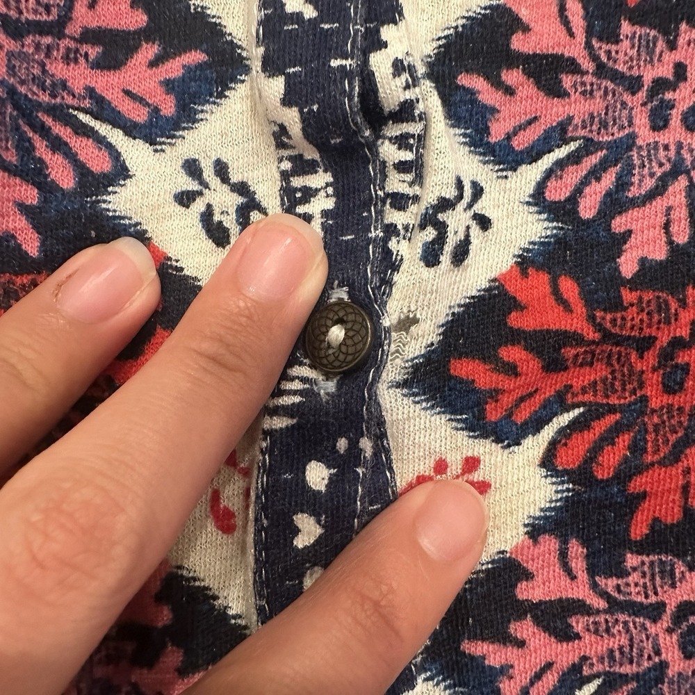 Lucky Brand Womens L Boho Top Long Sleeve‎ Cream Red Blue Hi Lo Relaxed Tab - Picture 4 of 9